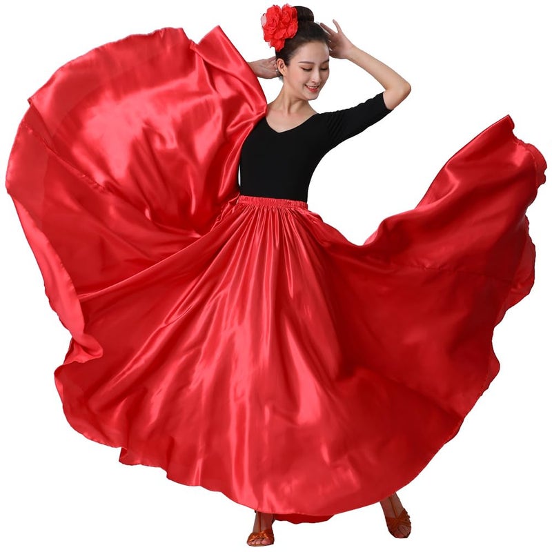 Sancan Women Full Ankle Length Retro Long Maxi Skirt for Dance Gypsy Costume Church Praise Worship Celebration Party Cosplay (Red) - Image 1